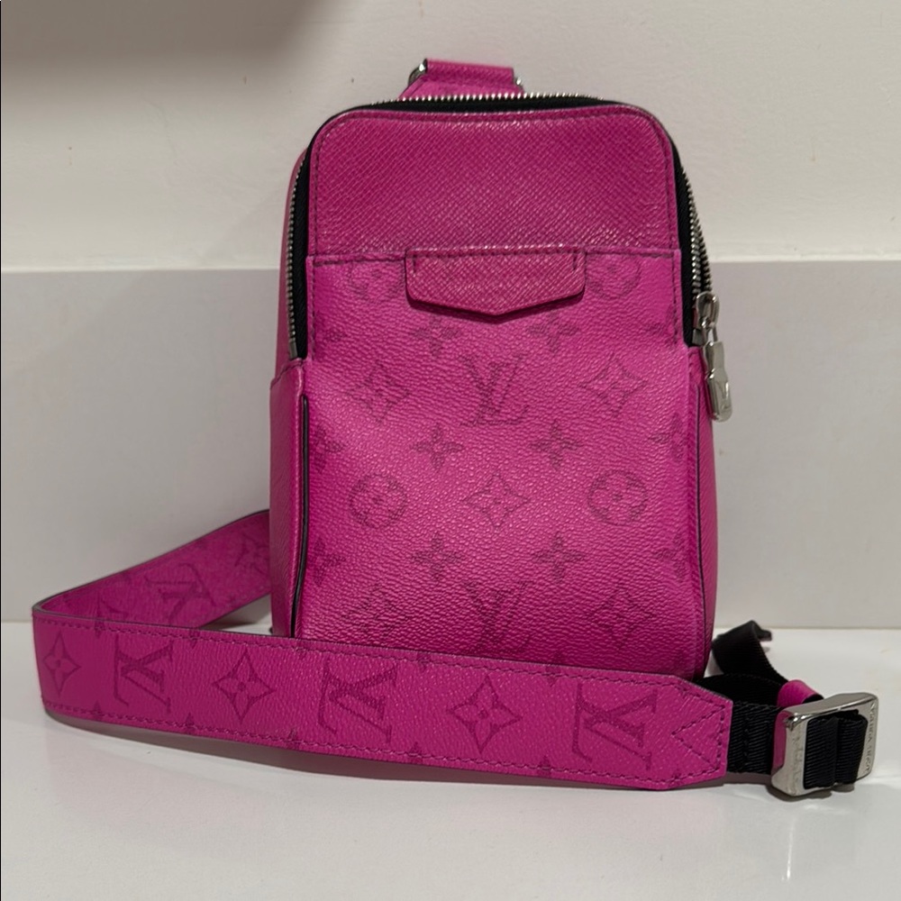 Louis Vuitton Pink Crossbody Bag with Textured Fabric and Adjustable Strap